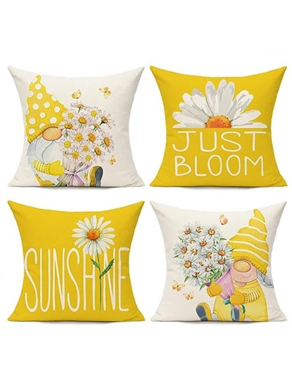 Outdoor Yellow Throw Pillow Covers 18x18 Set of 4 Spring Summer